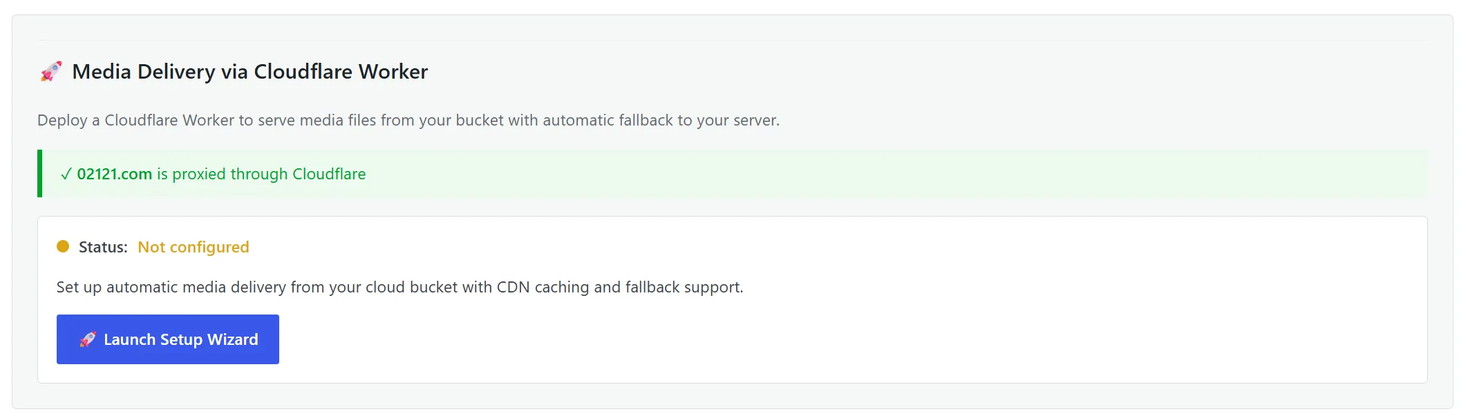 Cloudflare Worker section in StaticQ settings — API token and Zone ID fields with the Deploy Worker button below