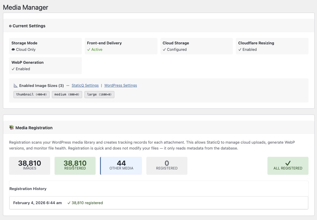 StaticQ Dashboard screen